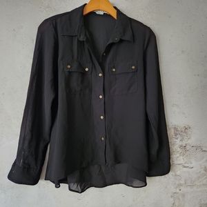 Black Button Down Blouse Long Sleeve Shirt